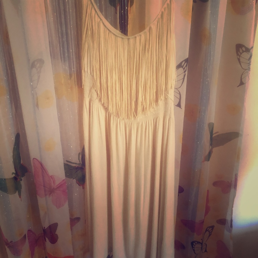 Strapless fringe dress 95% viscose 5% spandex